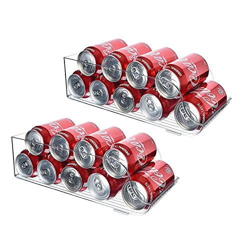 2Pcs Soda Can Organizer for Refrigerator, Refridge Organization and Storage, Canned Goods Organizer for Pantry, Produce Containers for Fridge, Clear Plastic Fruit Storage Containers for Fridge