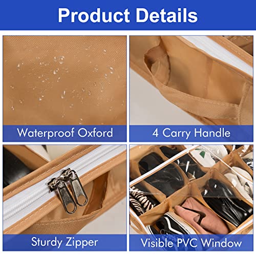 Under Bed Shoe Storage Organizer - Underbed Closet Solution With 2 Metal Zippers, 3 Handles, Clear Cover - Fits 24 Pairs of Men's and Women's Shoes - Set of 2, Yellow - view 3