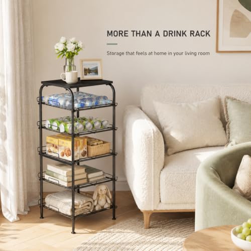 5 Tier Water Bottle Storage Rack Vertical Freestanding Bottled Water Organizer Large Capacity Beverage Drink Soda Can Holder Stand for Kitchen Pantry Home Party Food Storage, Black - view 5