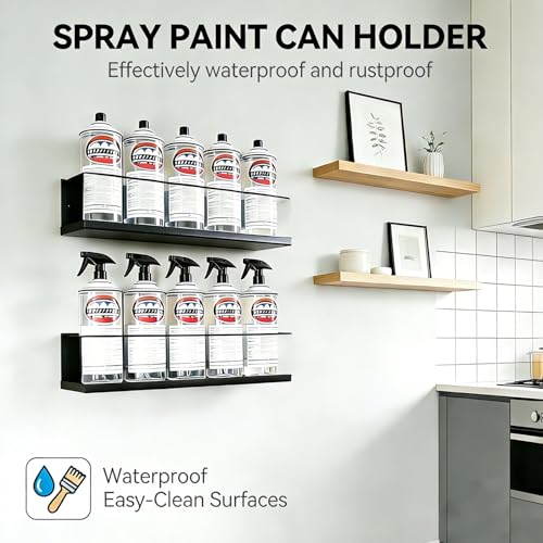 6 Pack Wall-Mounted Spray Bottle Holder, Heavy-Duty Steel Black Aerosol Can Storage Rack with 30 Holes, Spray Paint Can Organizer for Garage, Shop, Home, Tool Trailer & Service Truck - view 2