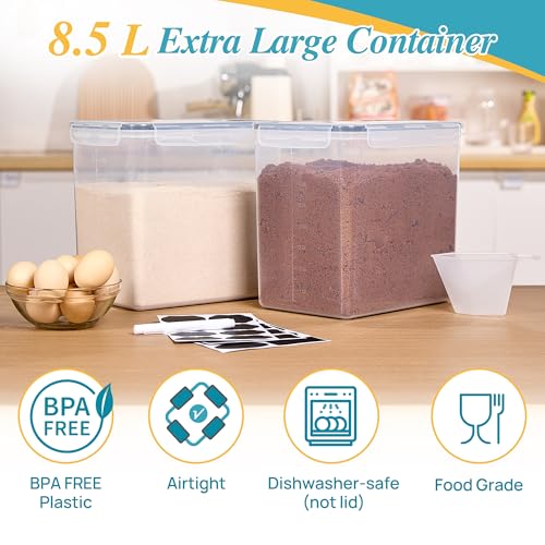 8.5L Extra Large Flour Sugar Storage Containers, 2 PCS, Black - view 3