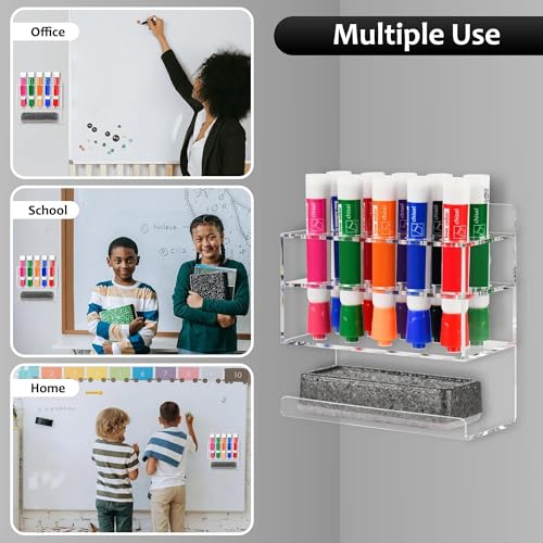 Dry Erase Marker Holder, Wall Mounted Acrylic Marker Holder with 10 Slots, Sticky Pen Storage for Classroom Organization, Office, Whiteboard, Desk Locker Organizer Accessories, Clear - view 6