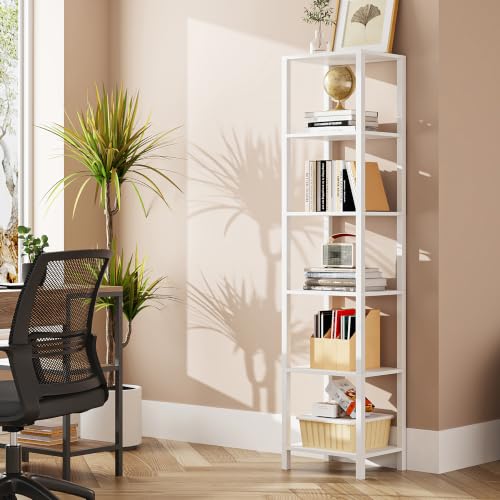 Bookshelf, 6-Tier Tall Narrow Book Shelf for Small Space