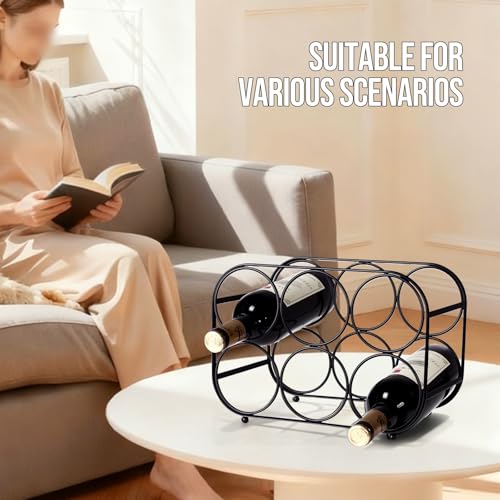 Countertop Wine Rack - 6 Bottle Freestanding Modern Black Metal Small Wine Rack - Tabletop Wine Holder Stand for Cabinet, Pantry, Wine Bottle Storage - view 5