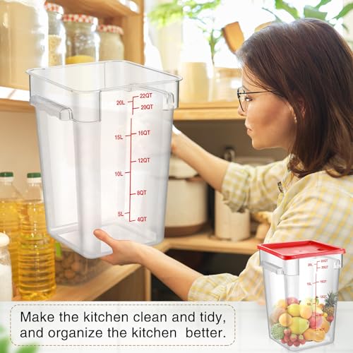 2 Pcs Square Food Storage Container Polycarbonate Clear Food Container with Lid Commercial Rice Storage with Graduations for Commercial Kitchen(22 Qt,Red) - view 5