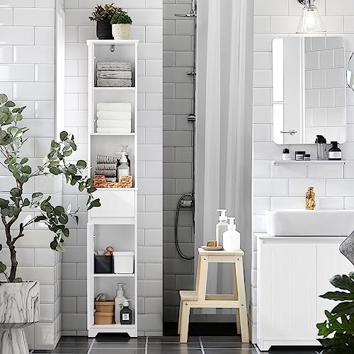 Bathroom Storage Cabinet Adjustable Shelves, Tall Narrow, White - view 2