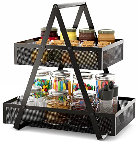 Snack Organizer for Countertop - 2 Tier Metal Snack Basket