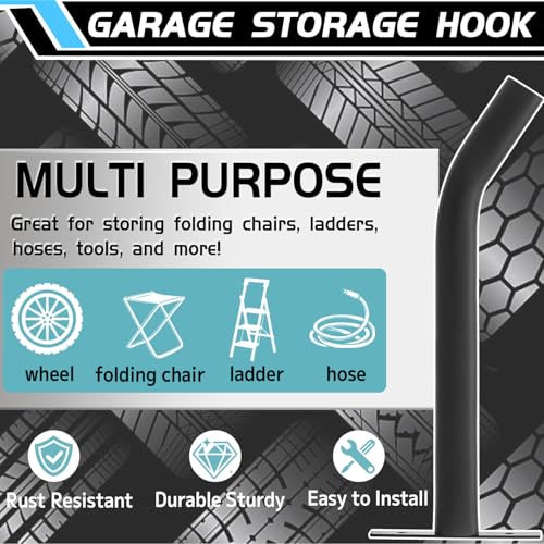4 Pcs Tire Wall Hooks, Heavy Duty Garage Storage System, Strength Steel Tyre Rack for Car, SUV, Motorcycle Tires, Ladders & Chairs (12.2Inch) - view 2