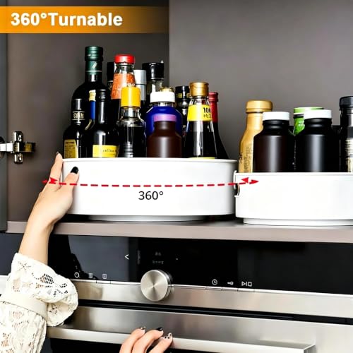 360° Rotating Lazy Susan Organizers, 2 Packs 9" and 12" Turntable Spice Rack Organisers for Kitchen Organization and Storage, Non-Slip Under Sink Organizer for Bathroom Pantry Cupboard - view 2