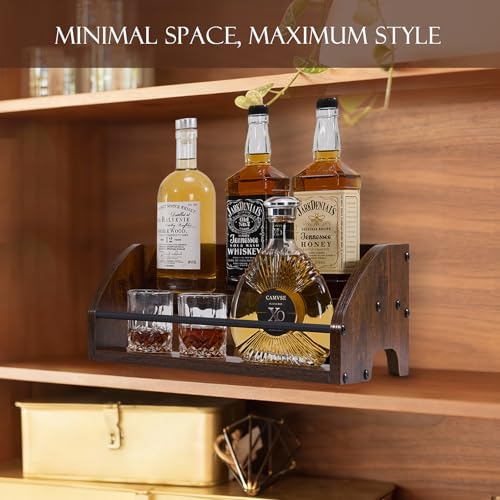 Wooden Liquor Bottle Display Shelf, 2 Tier Countertop Liquor Wine Rack, Coffee Syrup Rack Organizer, Mini Bar Home Retro Bar Shelves Stand for Bourbon Whiskey, Spirits, Alcohol Storage - view 5