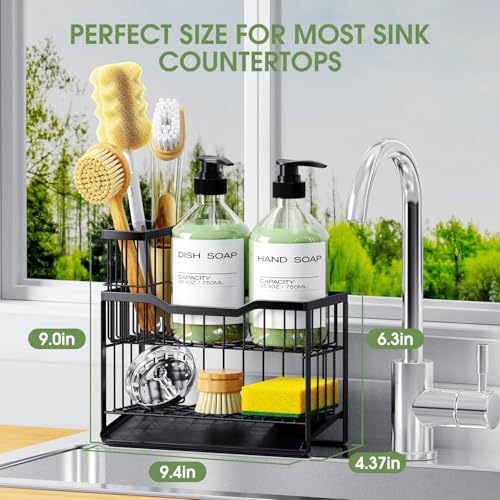 2-Tier Rustproof Sponge Holder for Kitchen Sink, Black - view 2