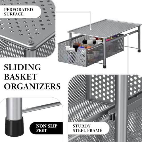 Stackable Cabinet Basket Drawer Organizer, Silver - view 4
