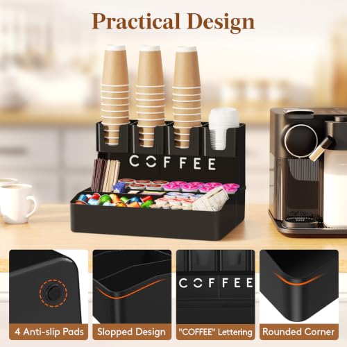 2-tier Coffee Station Organizer, 11 Compartments, Black, Plastic - view 5
