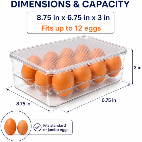 Egg Holder for Refrigerator with Lid, Holds 12 - view 3
