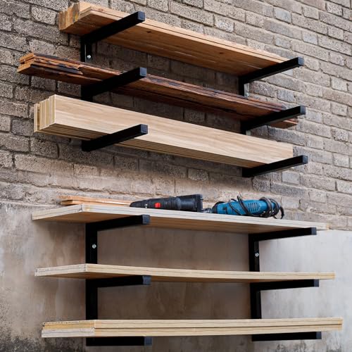 Lumber Storage Rack Wall Mounted, 6-Level Holds Up 1200 Lbs Heavy Duty Wood Organizer, Metal Shelf for Shed, Workshop, Garage - 4pack - Black - view 7