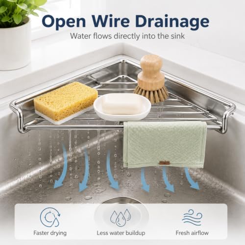 Stainless Steel Corner Sink Shelf, Sink Corner Drying Rack Organizer，1PCS - view 4