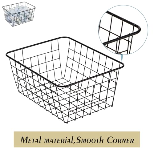 Wire Kitchen Storage Basket 4 Packs,Perfect Pantry Organization Accessories Basket,Laundry Baskets,Countertop Organization,Suitable for Kitchen,Bathroom,Bedroom,Tabletop,Stackable,Black - view 4