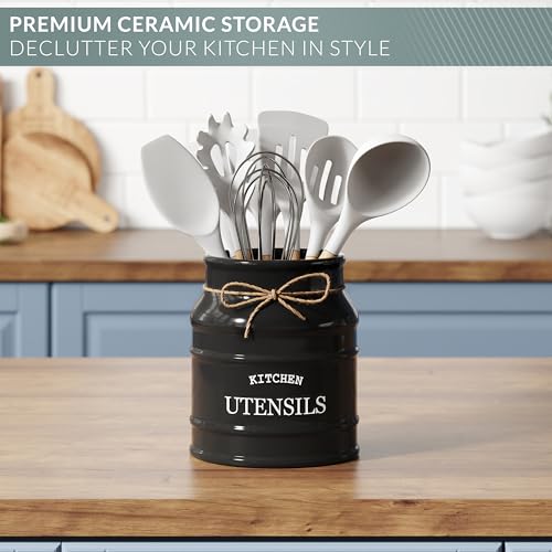 Ceramic Kitchen Utensil Holder Countertop 6.75″ (Black) - view 4
