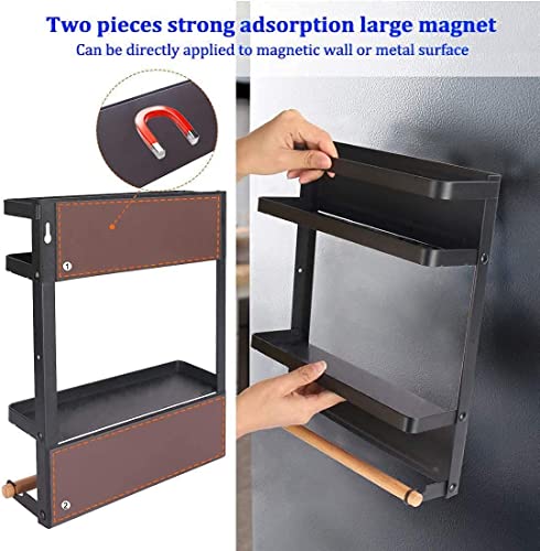 Magnetic Spice Rack for Refrigerator Magnetic Paper Towel Holder for Fridge Magnetic Shelf Magnetic Shelves Fridge Magnet Organizer Spice Rack Kitchen Organization Kitchen Storage Black - view 3