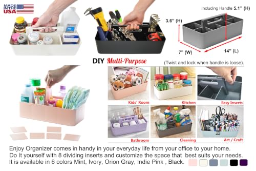 Portable Caddy American Made, DIY Dividers, 8 Compartments, Supply Organizer, Portable Tote Basket with Handle Storage Organizer Bathroom, Office, Crafts, or School Supplies - view 2