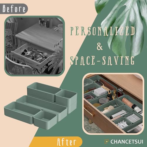 6 PCS Stackable Drawer Organizers Set, Versatile Desk and Vanity Drawer Organizer Trays, Storage Bins for Makeup, Bathroom, Bedroom, Kitchen and Office, Green - view 5