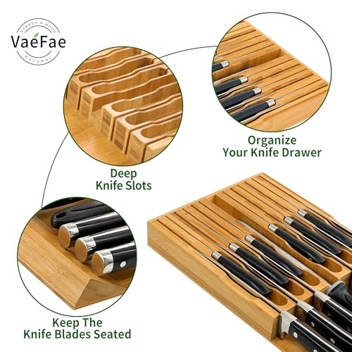 Bamboo Knife Drawer Organizer, Knife Drawer Organizer Insert, Kitchen Drawer Knife Block for 12 Knives and a PLUS Slot for your Knife Sharpener (Without Knives) - view 4