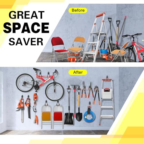 2 Pack Garage Hooks Heavy Duty Storage Organizer Wall Mount Power and Garden Tool Hangers, for Hanging Ladders, Ropes, Hose, Bulk Items - view 4