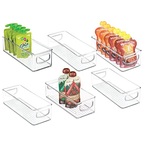 Plastic Stackable Small Organizing Bin Kitchen Pantry Cabinet, Refrigerator, Freezer Food Organization Storage Bins with Handles, Drawer Container Organizer, Ligne Collection, 6 Pack - Clear