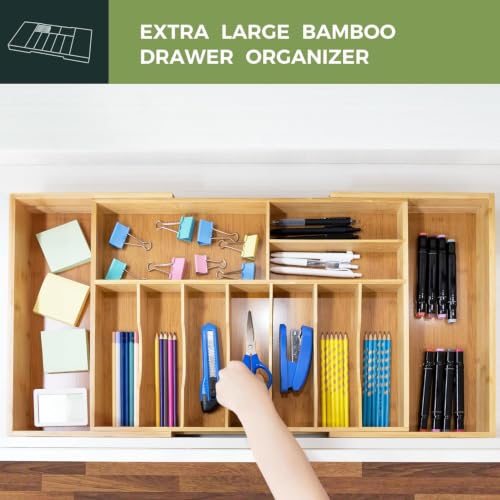 Extra Large Kitchen Utensil Holder, Bamboo Silverware Drawer Organizer, Expandable Cutlery Organizer with Knife Block, Multifunctional Drawer Divider (10-12 compartments) - view 4