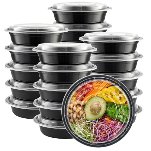 24 oz Meal Prep Containers with Lids [50 Sets] Round