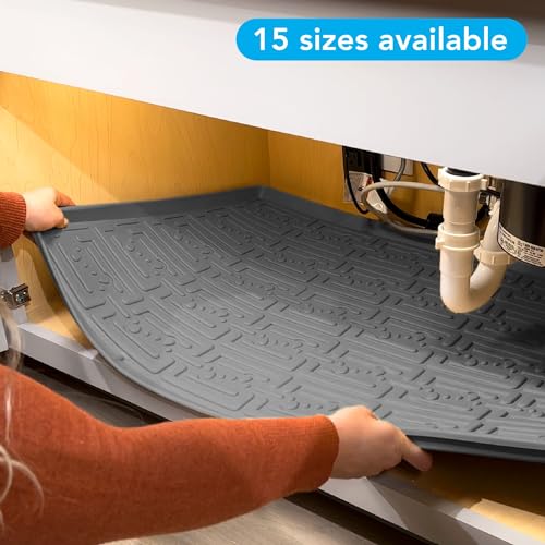Waterproof Undersink Mat (Beige 34" 1/4 x 22 1/4) 36 inch Cabinet Base Liner for Kitchen & Laundry Cabinets Catches Leaks Prevents Damage Flexible Sink Driptray - view 3
