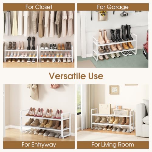 2-Tier Expandable Shoe Rack for Closet, Adjustable Metal Shoe Organizer with Sturdy Mesh Shelves for Boots & Heels, Stackable Shoe Storage for Entryway, Garage, Small Spaces (White, 2-Tier) - view 5