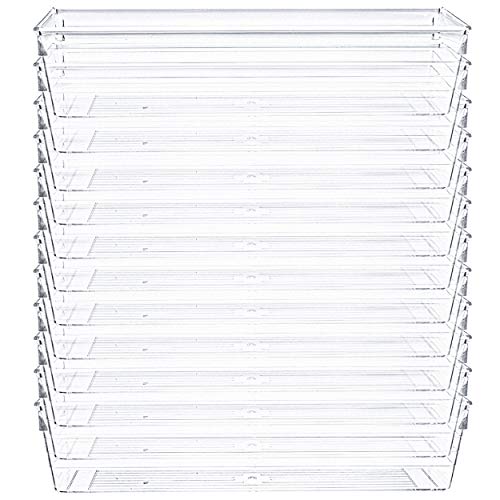 12 Pack Clear Drawer Organizers, 9 x 3 x 2 Inch Drawer Divider Storage Bins, Desk Storage Box Set for Kitchen Bedroom Bathroom Office Craft Supplies - view 2