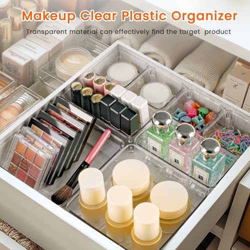 Drawer Organizer, 18 Pack Large Clear Plastic Kitchen Drawer Organizers Set, 6 Size Versatile Bathroom and Vanity Drawer Organizer Trays, Storage Bins for Makeup, Bedroom, Kitchen Utensils - view 6