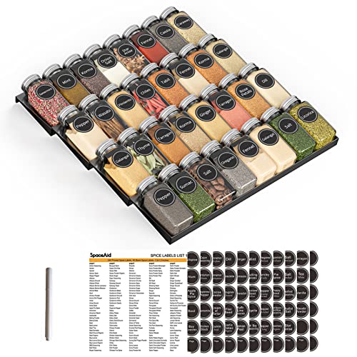 Spice Drawer Organizer with 28 Spice Jars, 386 Spice Labels, 4 Tier Seasoning Rack Tray Insert for Kitchen Drawers, 13" Wide x 17.5" Deep (Pack of 2) - view 4