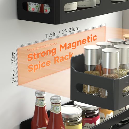 4-Pack Magnetic Spice Rack for Refrigerator with Hooks, Black - view 2