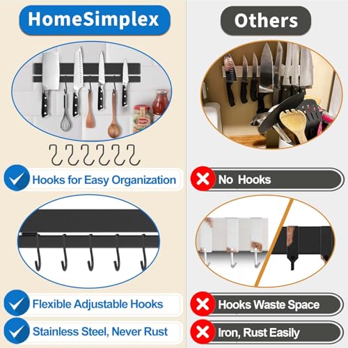 12 Inch Magnetic Knife Strip for Wall, 6 Hooks, Black - view 3