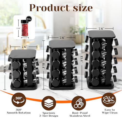 Rotating Spice Rack, Rotatable Spice Rack with Jars, Compact Stainless Steel Space Organizer (Medium, Piece, 16) - view 3