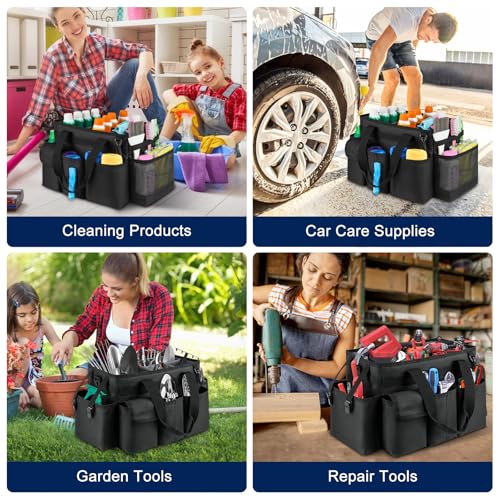 Cleaning Caddy,Cleaning Bag for Housekeepers,Cleaning Supplies Organizer with Handle,Black - view 6