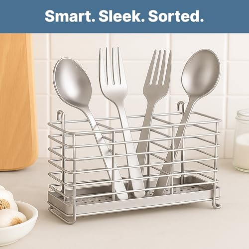 304 Stainless Steel Utensil Holder Drying Rack with Hooks, 2x8.7x5 - view 6