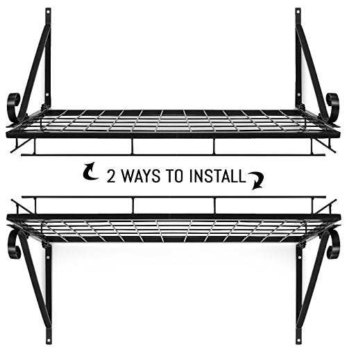 Hanging Pot Rack - Wall Mounted Pot Rack storage shelf hanging rack — Pots and Pans Rack shelf Organizer holder pot hanger - 10 S Hooks - kitchen cookware, utensils, pans, 2 DIY Methods (Black) - view 5