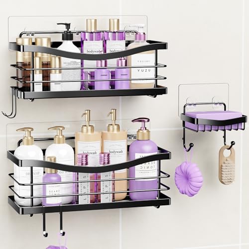 3 Pack Adhesive Shower Caddy,Stainless Steel Shower Shelves,Black