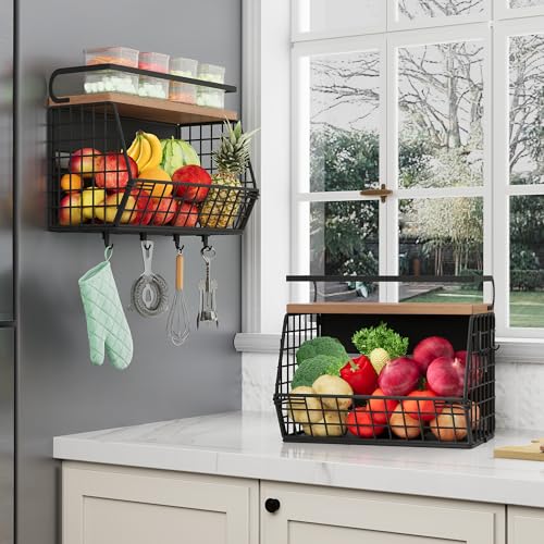 Fruit Basket 2 IN 1 Magnetic & Hanging Wall Produce Basket with Spice Rack for Potato and Onion Storage for Pantry,Kitchen Countertop and Fridge Organizer 2 PCS - view 2