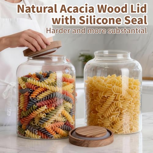 2 PCS Large Glass Food Storage Jars with Airtight Lids, 4.2 Qt Wide Mouth Glass Canister Set for Pantry, Rice, Flour, Sugar, Cereal & Coffee - view 3