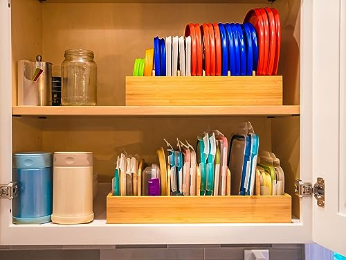 Large Bamboo Food Container Lid Organizer for Kitchen Cabinet - view 5