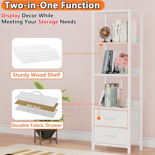 4-Tier Corner Shelf,White Narrow Bookshelf with 2 Storage Drawers - view 4