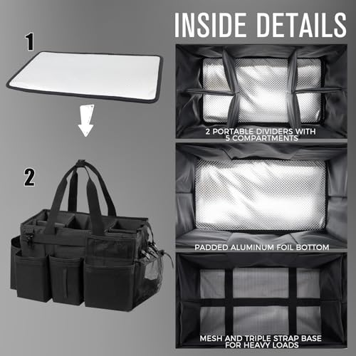 Wearable Cleaning Caddy Organizer with Handle & Shoulder Straps for Housekeepers, Under Sink & Car Cleaning Tool Organizer Bag with 4 Foldable Dividers (Black) - view 4