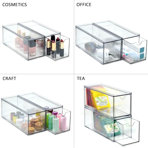 3 Drawers Plastic Kitchen Pantry Stackable Storage Organizer, Plastic Tea Packet Organizers, Stackable Tea Bag Holder, 9" x 3" x 3.5" (Pack of 2) - view 5