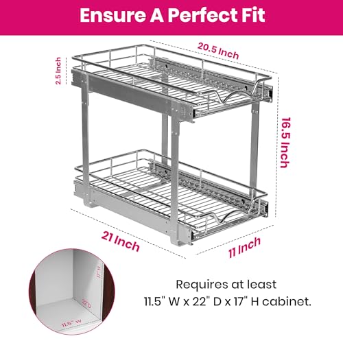 2-Tier Pull-Out Cabinet Organizer for Kitchen, 11" W x 21”D x 16.5" H - view 3