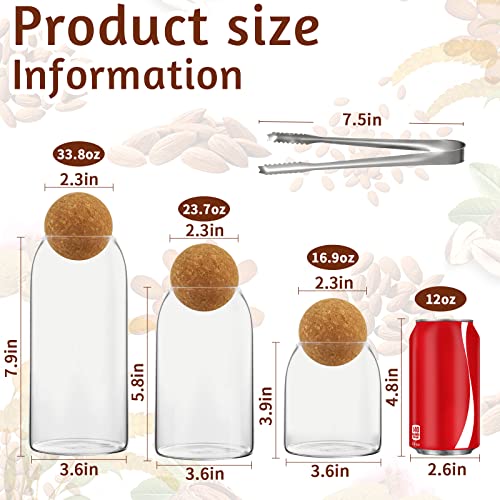 3Pcs Glass Jar with Round Ball Cork,Coffee Bean Jar Glass Cork Clear Glass Bottles with Cork Glass Canisters for Food, Coffee, Sugar, Spice, Tea,DIY (500ml / 700ml / 1000ml) - view 2